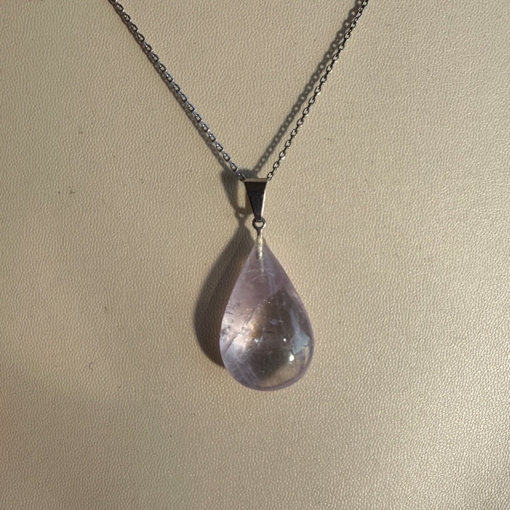 Pear Polished Amethyst Necklace